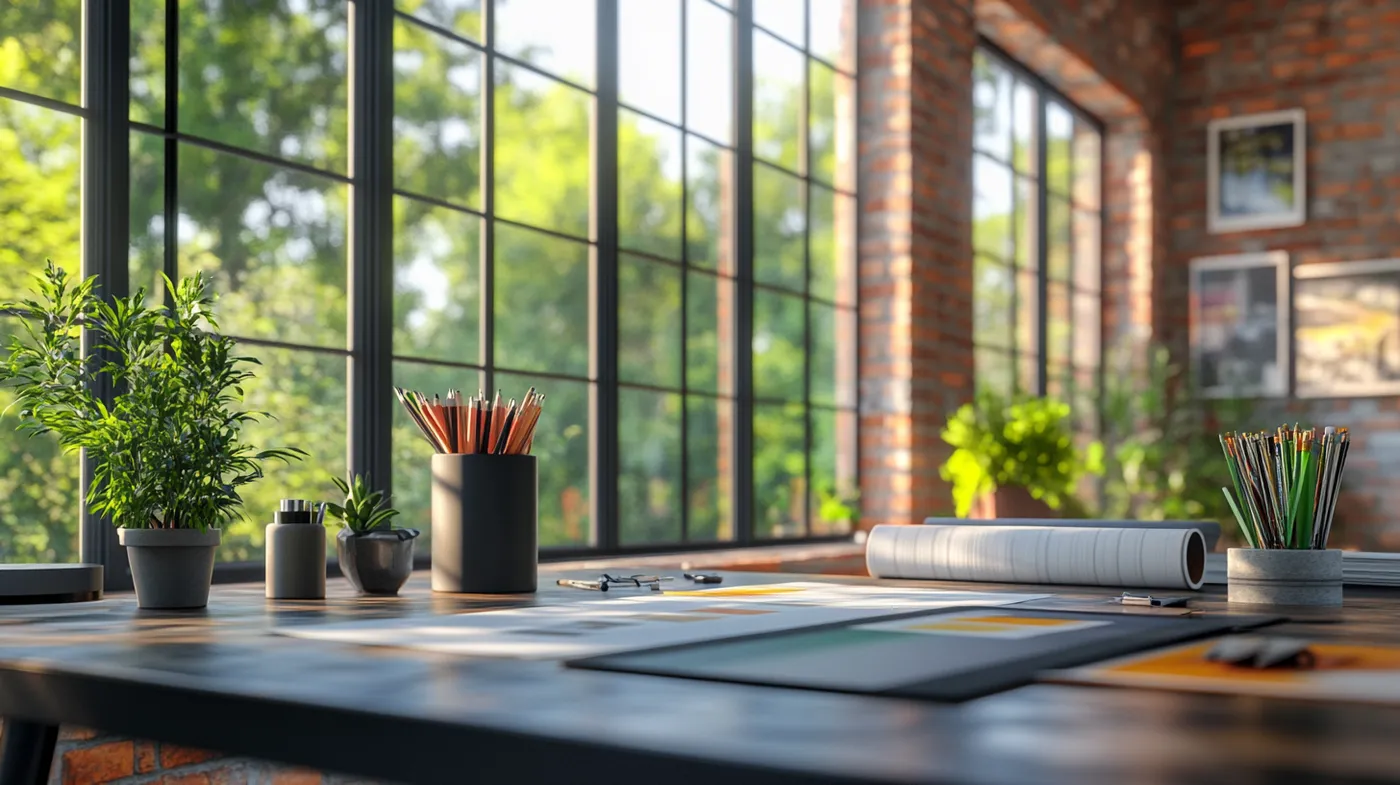 A clean, modern workspace set up as a digital command center for managing brand content and automation