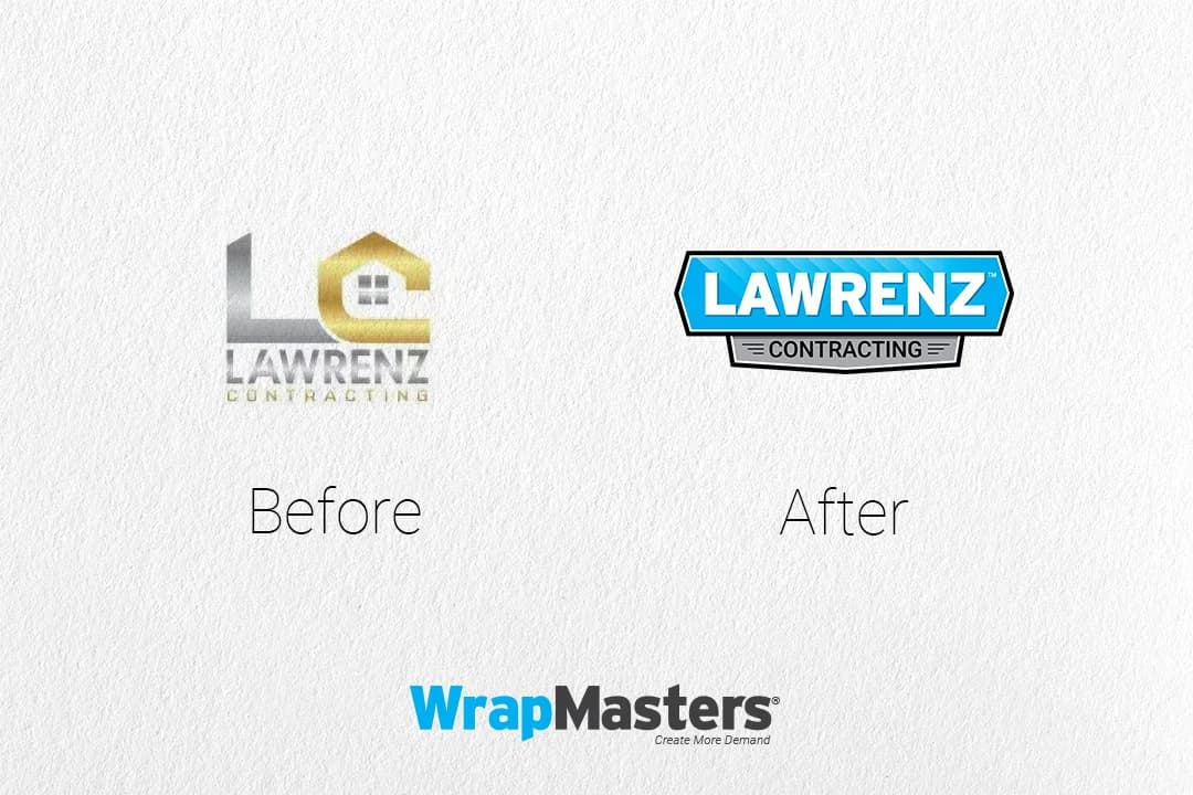 Lawrenz Contracting logo rebrand by WrapMasters — before and after