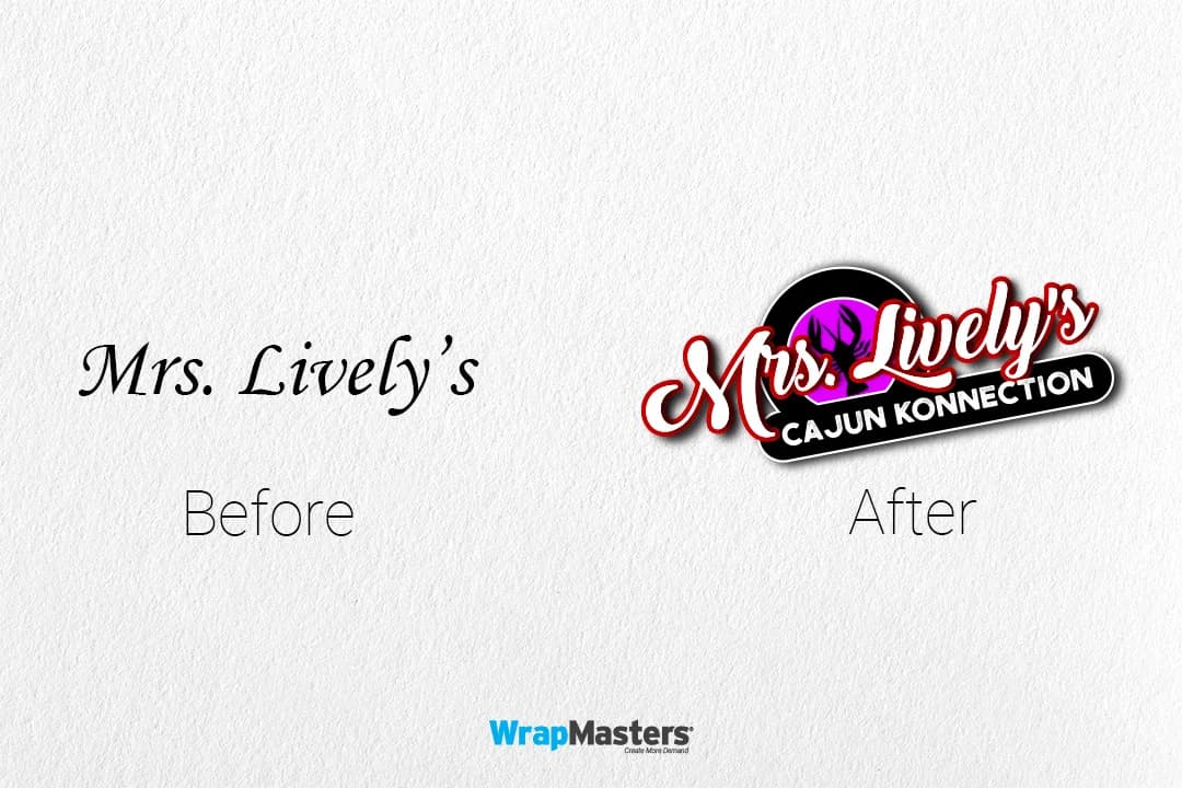 Mrs. Lively's Cajun Konnection logo rebrand by WrapMasters — before and after