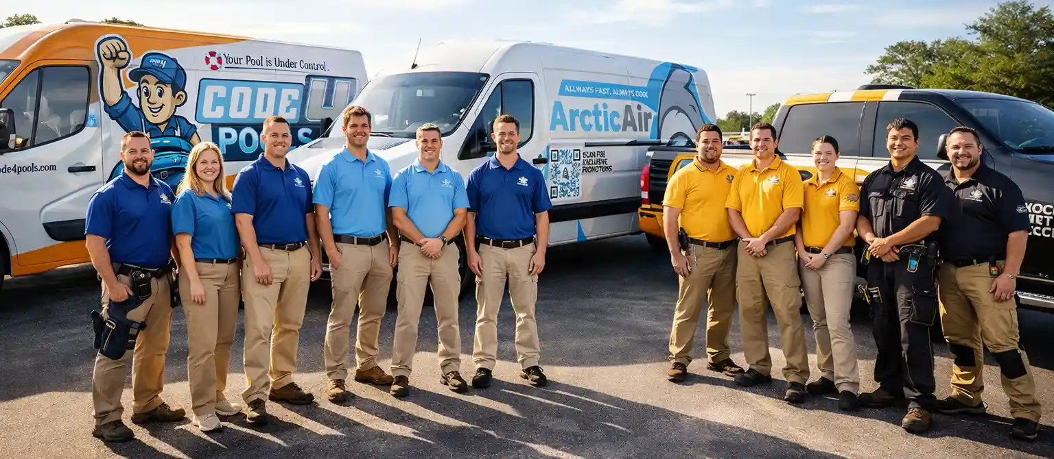 Wrapped commercial service trucks on the road in North Texas