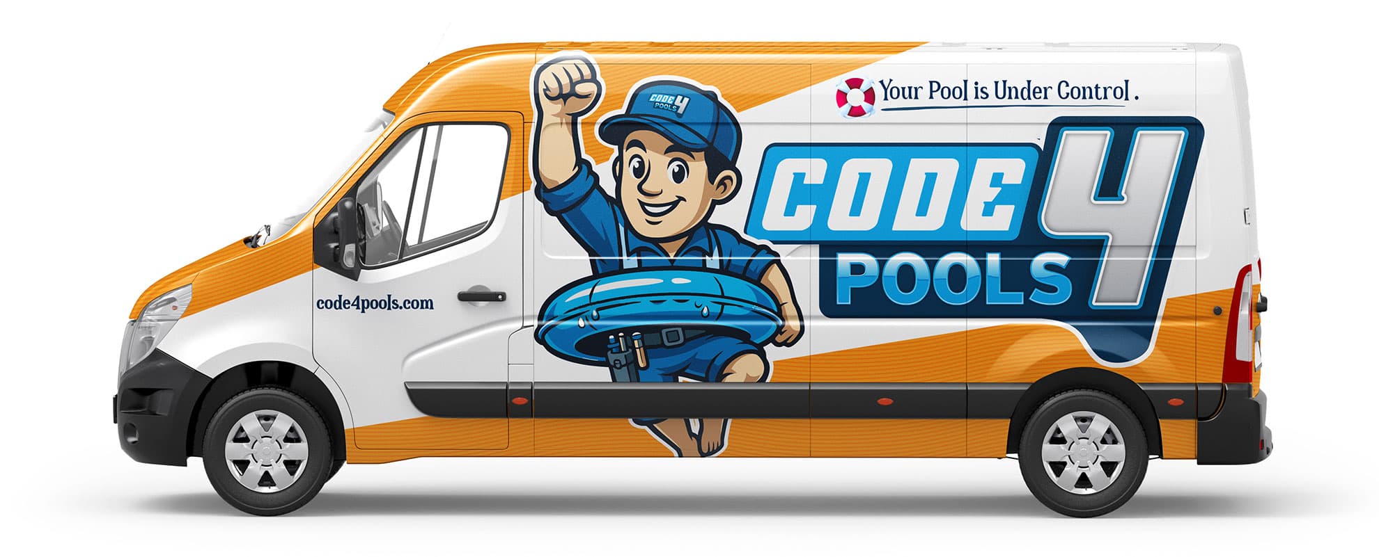 Code 4 Pools full van wrap designed and installed by WrapMasters