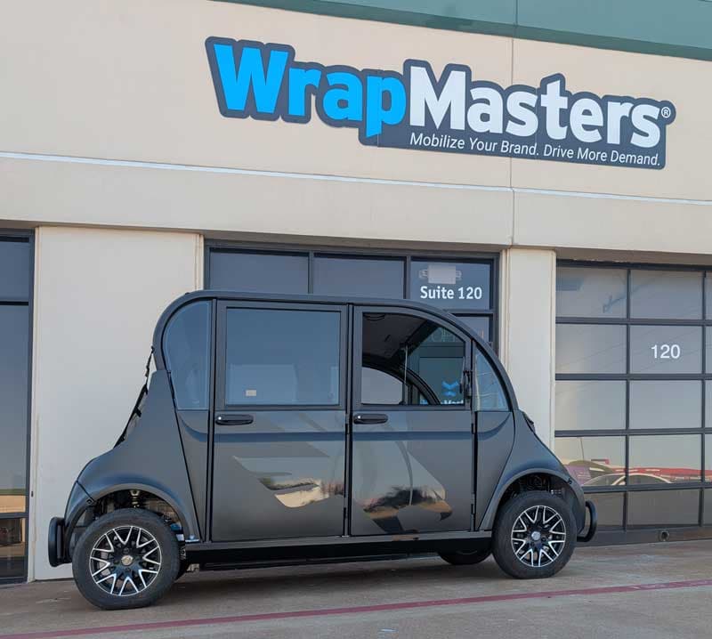 UNT President's GEM electric car wrap by WrapMasters