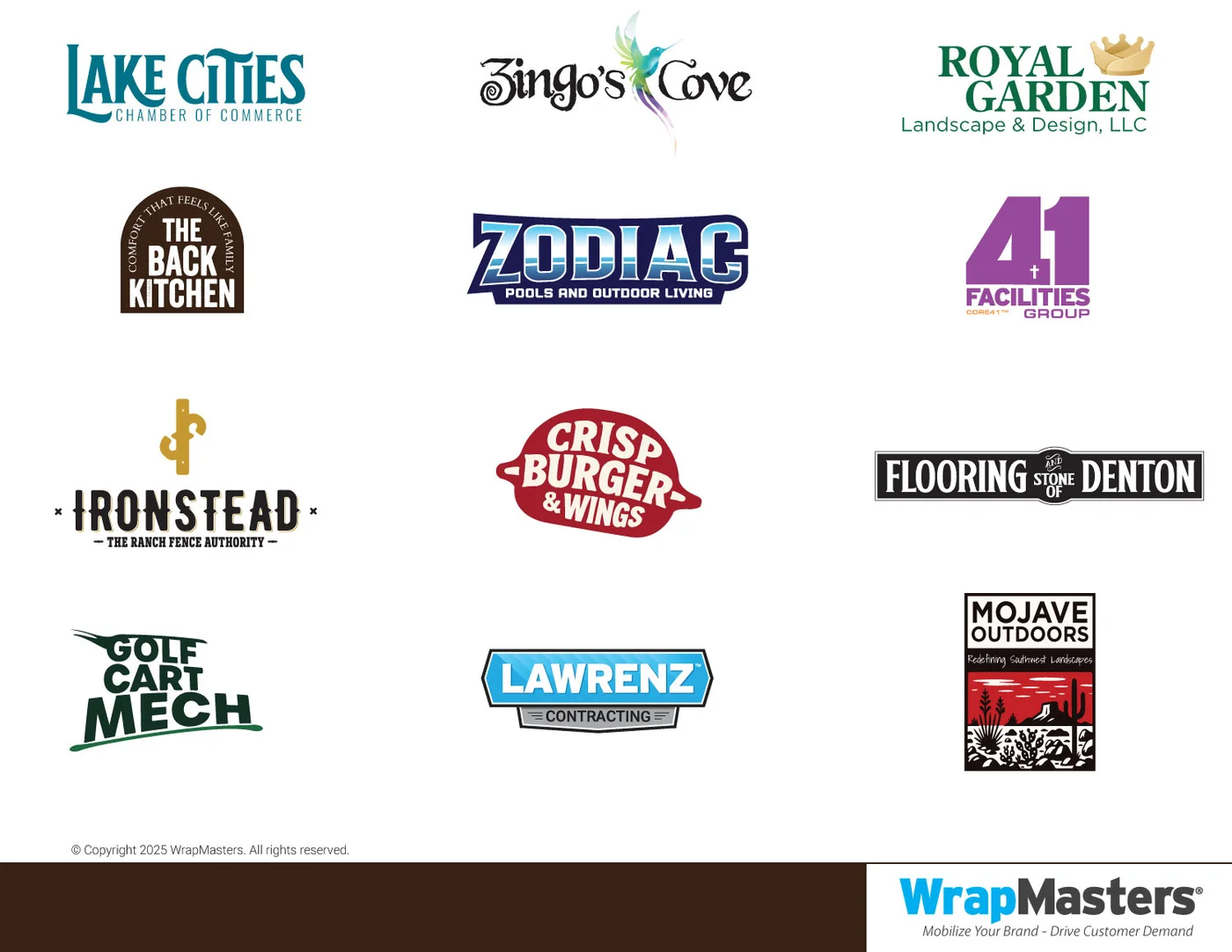 WrapMasters client logos 2025, home service companies and local businesses across North Texas