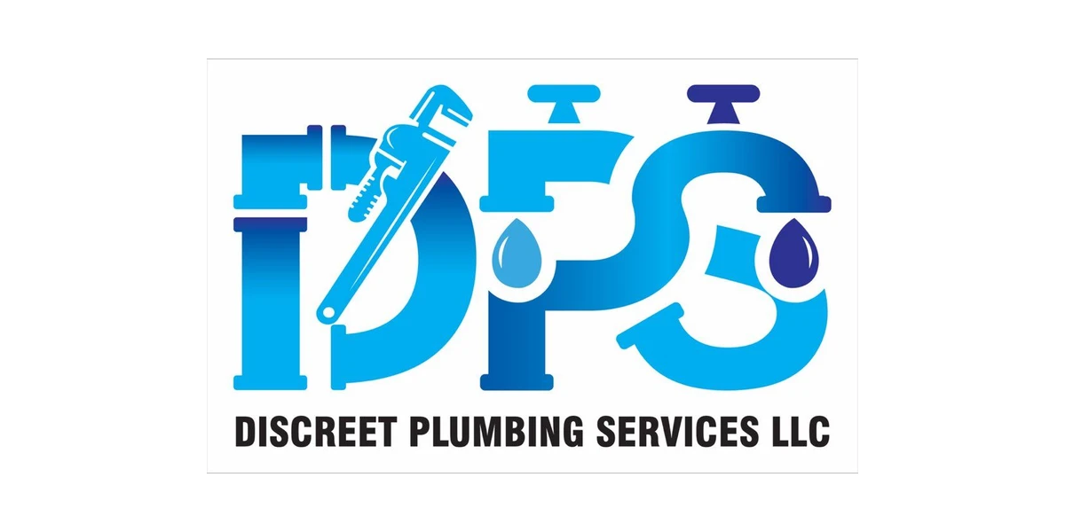 The original Discreet Plumbing Services LLC logo: the initials DPS drawn from pipes, a wrench, and water drops, with the full name set small underneath