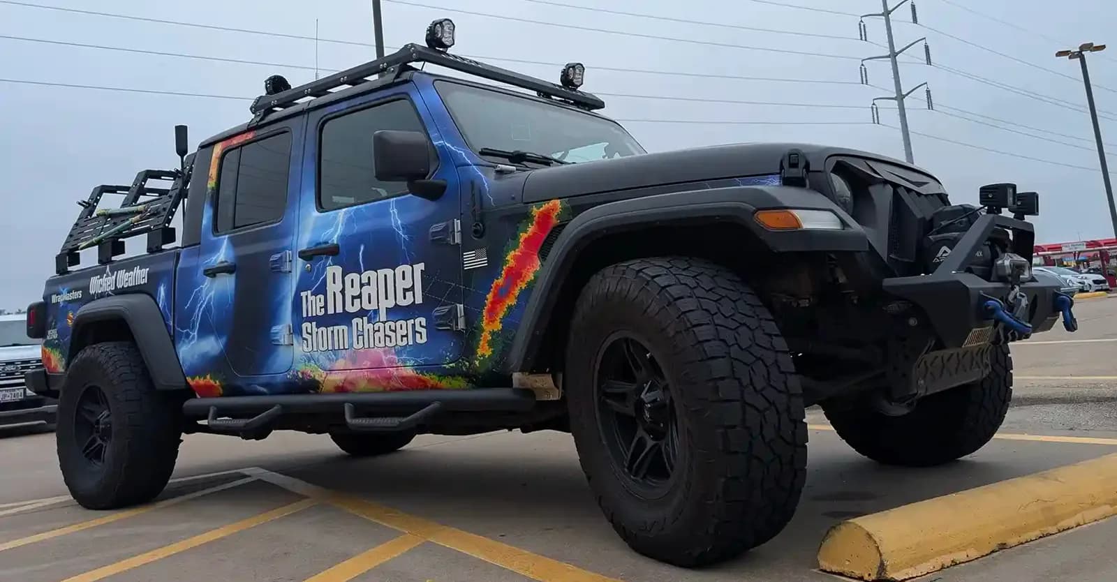 The Reaper Storm Chasers Jeep Gladiator front three-quarter view