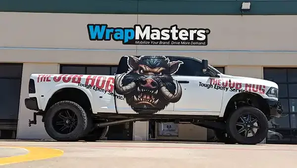 The Job Hog dually truck wrap with the company name and Tough Epoxy Services beneath it